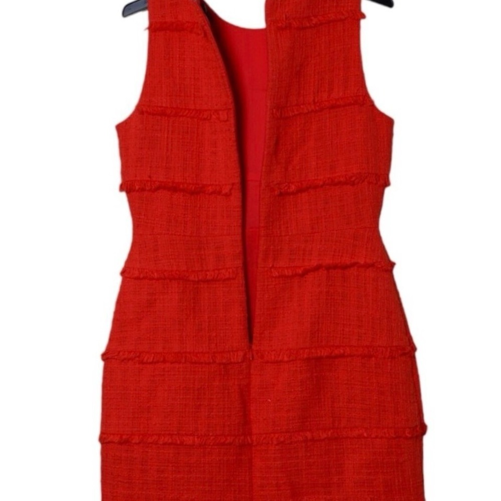 J. CREW Size 8 Sheath Dress Burnt orange/redTweed Texture Tiered Fringe Lined - Picture 8 of 12